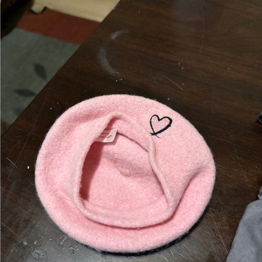 American Girl Pink Fleece Beanie with Heart Stitch